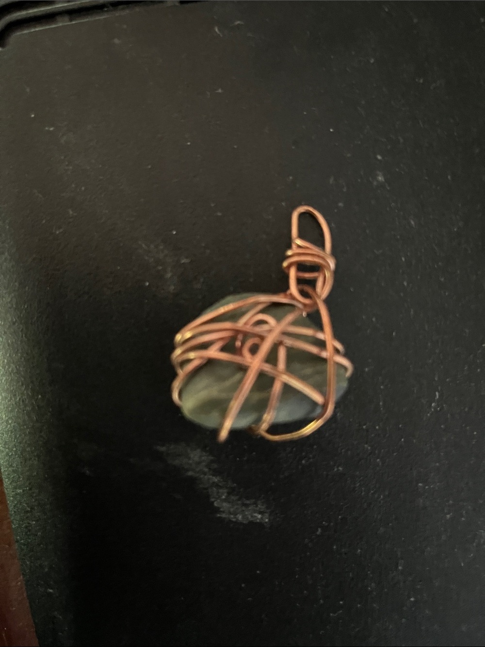Handcrafted Copper Wire-Wrapped Gray Stone Pendant - Women Jewelry